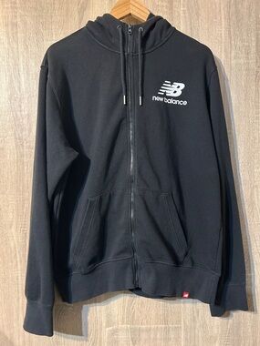 New Balance Black Full-Zip Hoodie with White Logo Size Large
